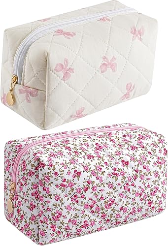 Miniatura 48 de Bolsa de maquillaje de viaje para mujeres y niñas, bolsa de maquillaje con cremallera, flores florales, organizador de maquillaje, bolsa de tela de