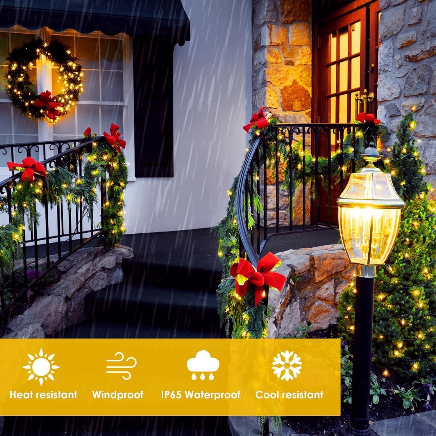 Lot de 4 guirlandes lumineuses solaires pour l'extérieur, 400 LED au total, étanches, lumière scintillante en fil de cuivre, 8 modes, lumière féérique pour sapin de Noël, jardin, fête, décoration de