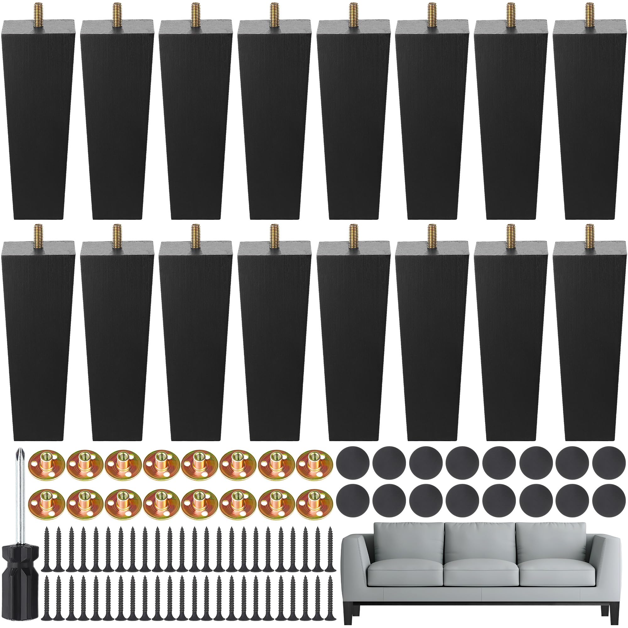 Photo 1 of TURSTIN 16 PCS 8 Inch Wood Furniture Legs, Black