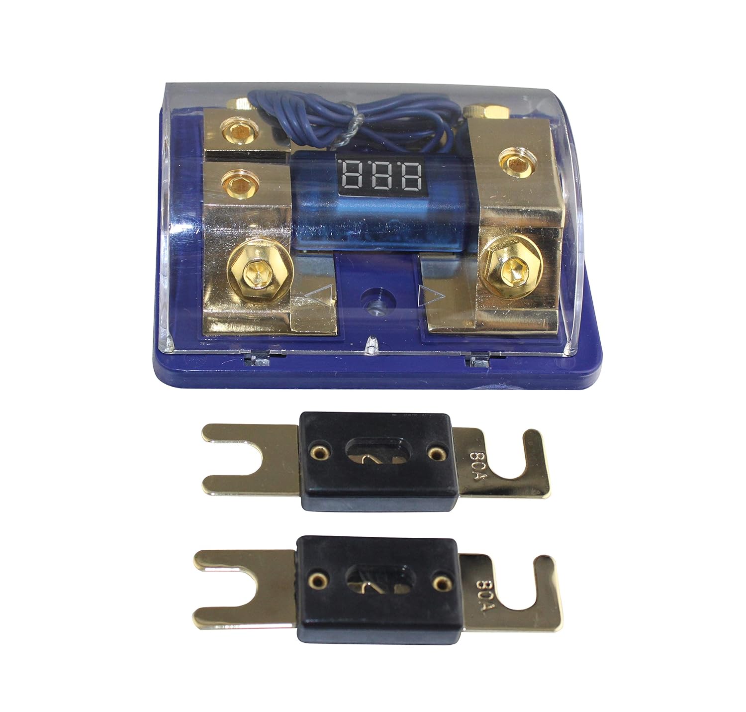 500A Dual Digital Golden ANL Dist Block Fuse Holder 1x 0Ga in 2X 4Ga Out Free 2PCS Fuses