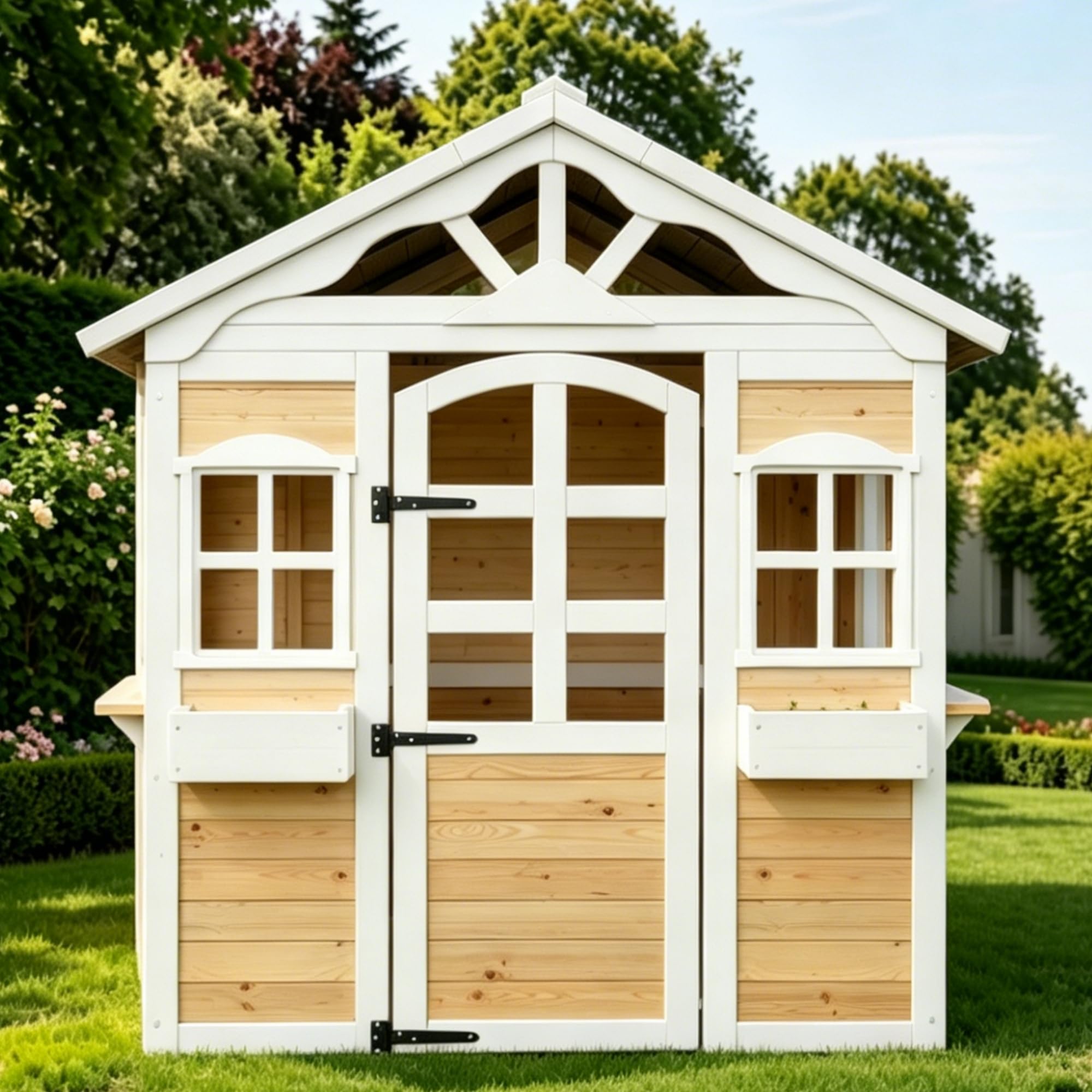 Garten Kinderspielhaus, Spielhaus Kinder Outdoor, Baumhaus Kinder Outdoor,Kinder-Holzhaus mit Türen und Fenstern, Massivholz-Kinderspielhaus für Außen, wetterfestes Außen-Spielhaus, 113 x 100 x 132 cm