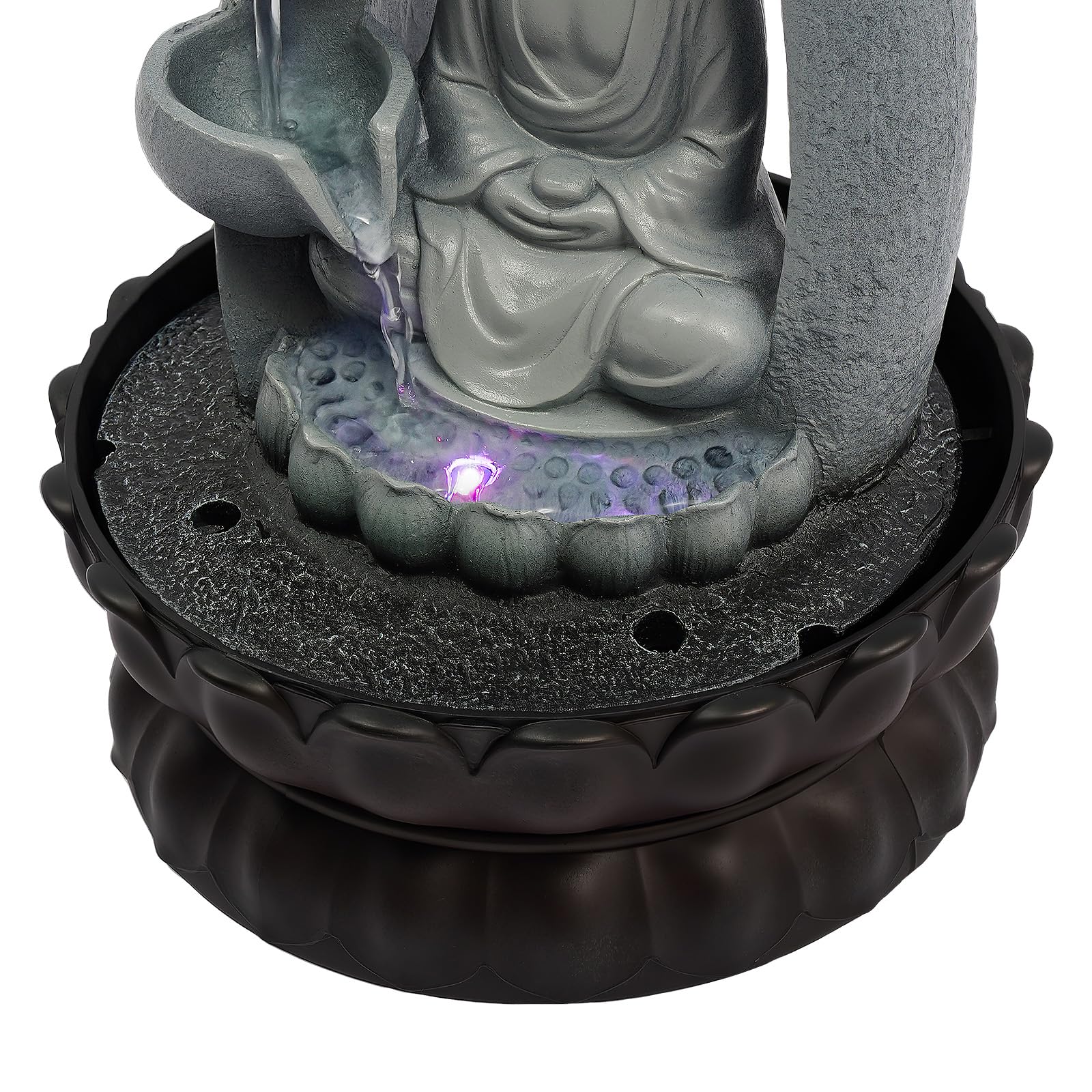 Fuente de mesa de Buda, sala de estar, relajación, meditación, iluminación LED, cascada, Feng Shui, fuente decorativa compacta para el hogar y la oficina, 30 x 22 x 22 cm, decoración zen