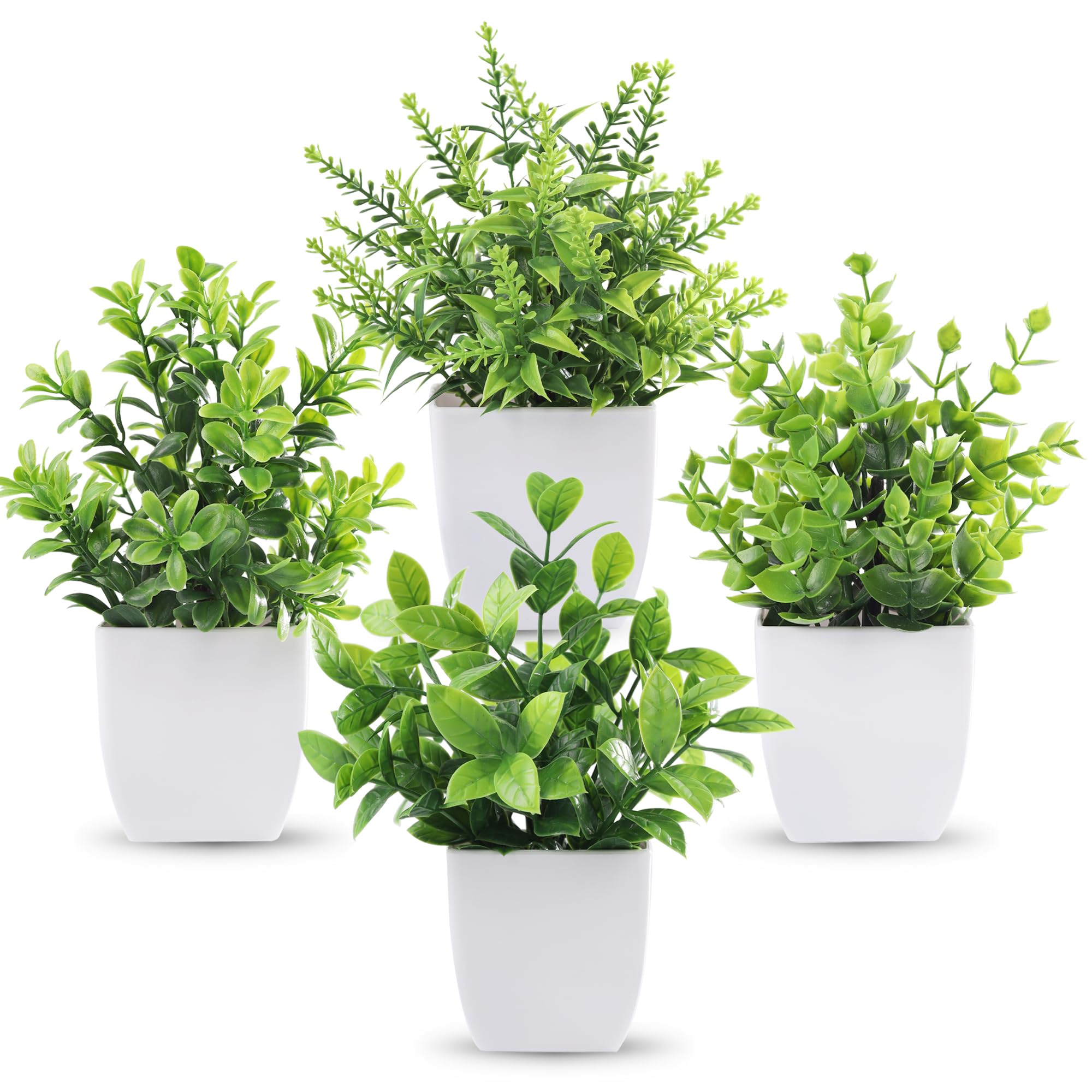 BTSD-home 4 Pack Small Fake Plants, Potted Greenery for Desk Decor