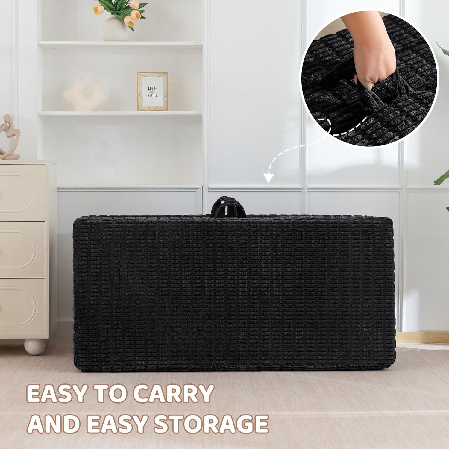 BYBYME Memory Foam Tri-Folding Mattress, 6 Inch Gel Folding Mattress Topper, Foldable Soft Guest Bed Camping Pad, with Washable Cover