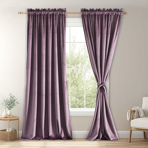 Miniatura 164 de Cortinas de terciopelo JIUZHEN, cortinas opacas suaves de terciopelo retro para dormitorio, cortinas elegantes con reducción de ruido y Rosa