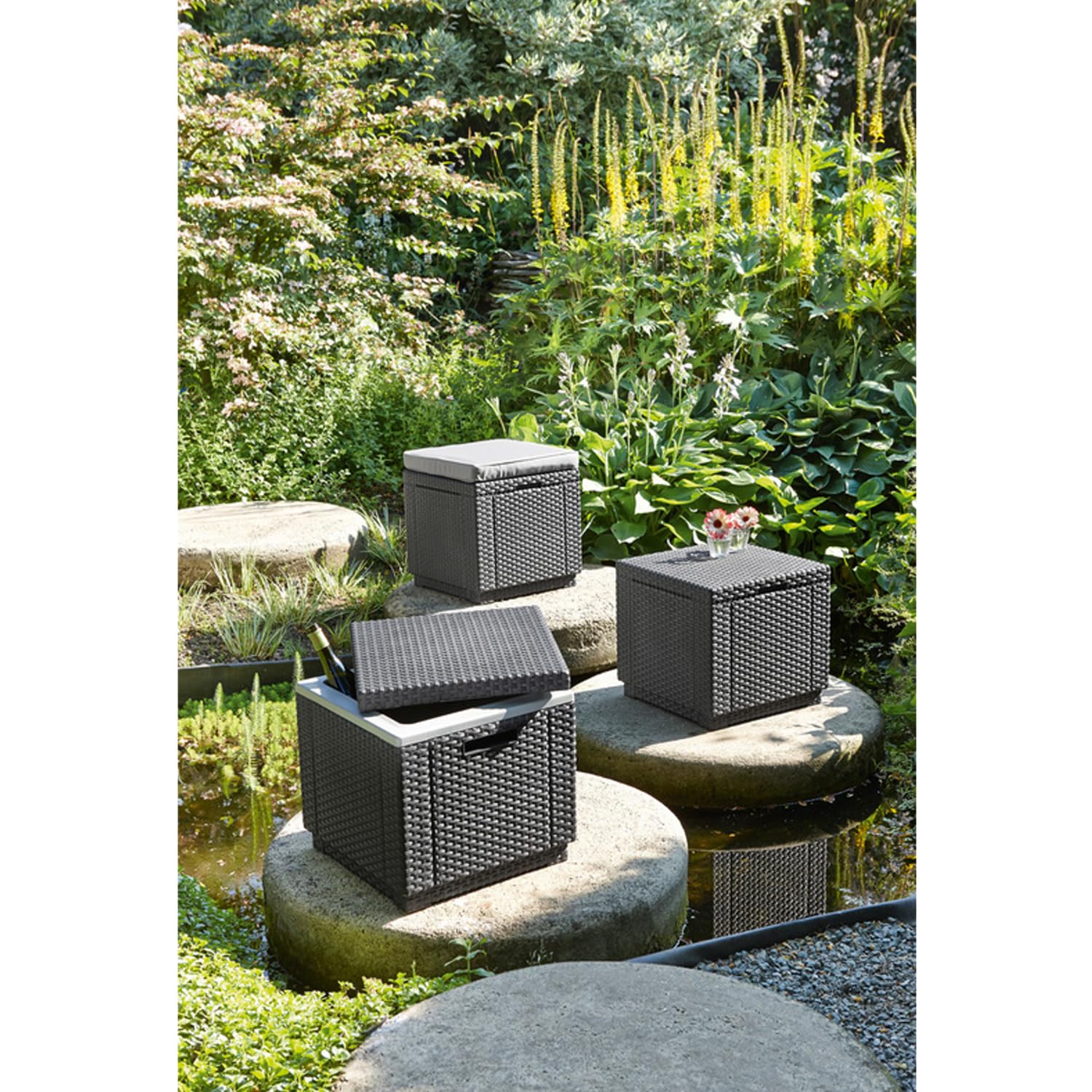 Keter Siège avec Coussin Fonction de Rangement Brun Cube avec Coussin