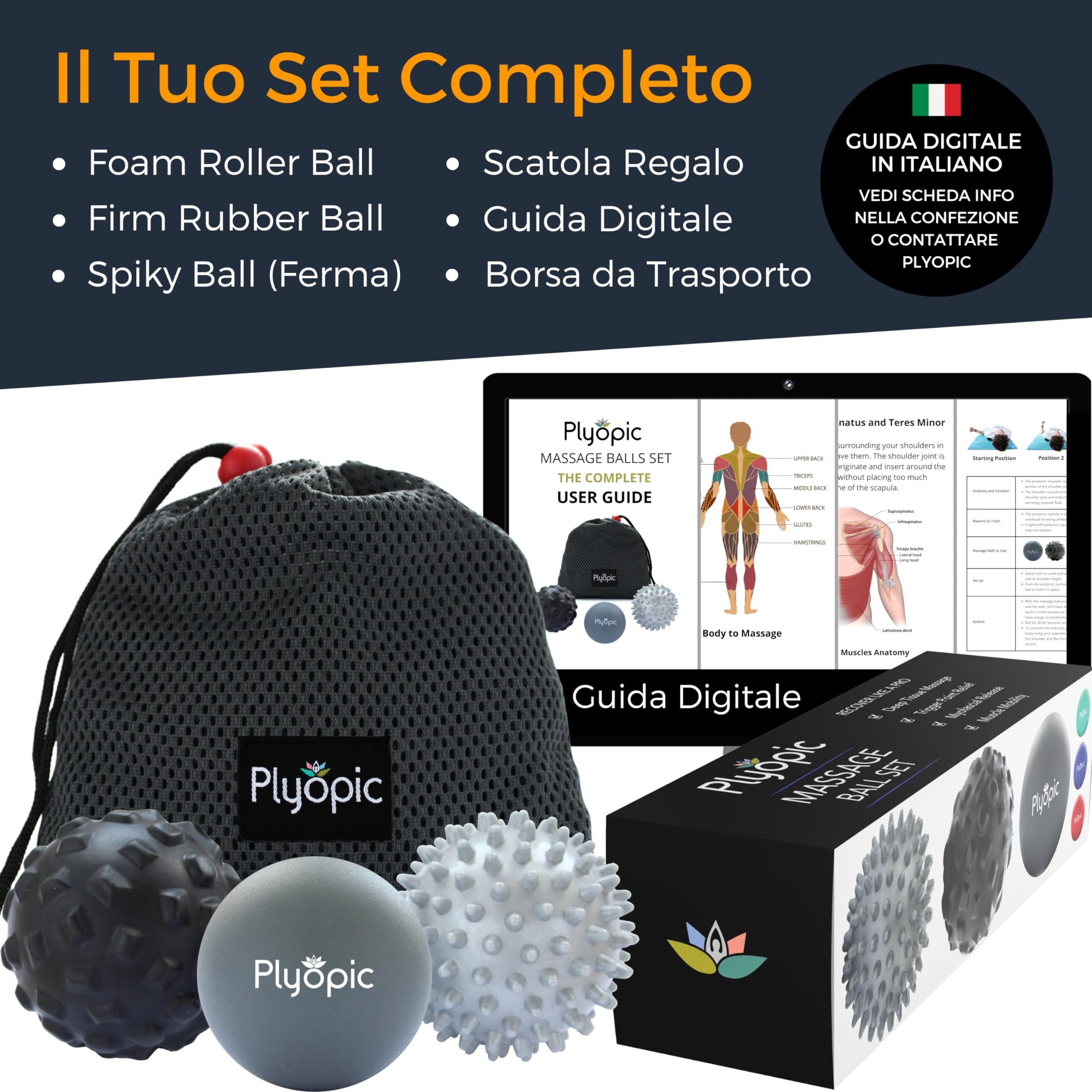 Plyopic Palline da Massaggio (Set di Massage Balls) | Sfere Massaggianti Muscolari per Automassaggio, Il Rilascio Miofasciale, Trigger Point, Crossfit e la Fascite Plantare