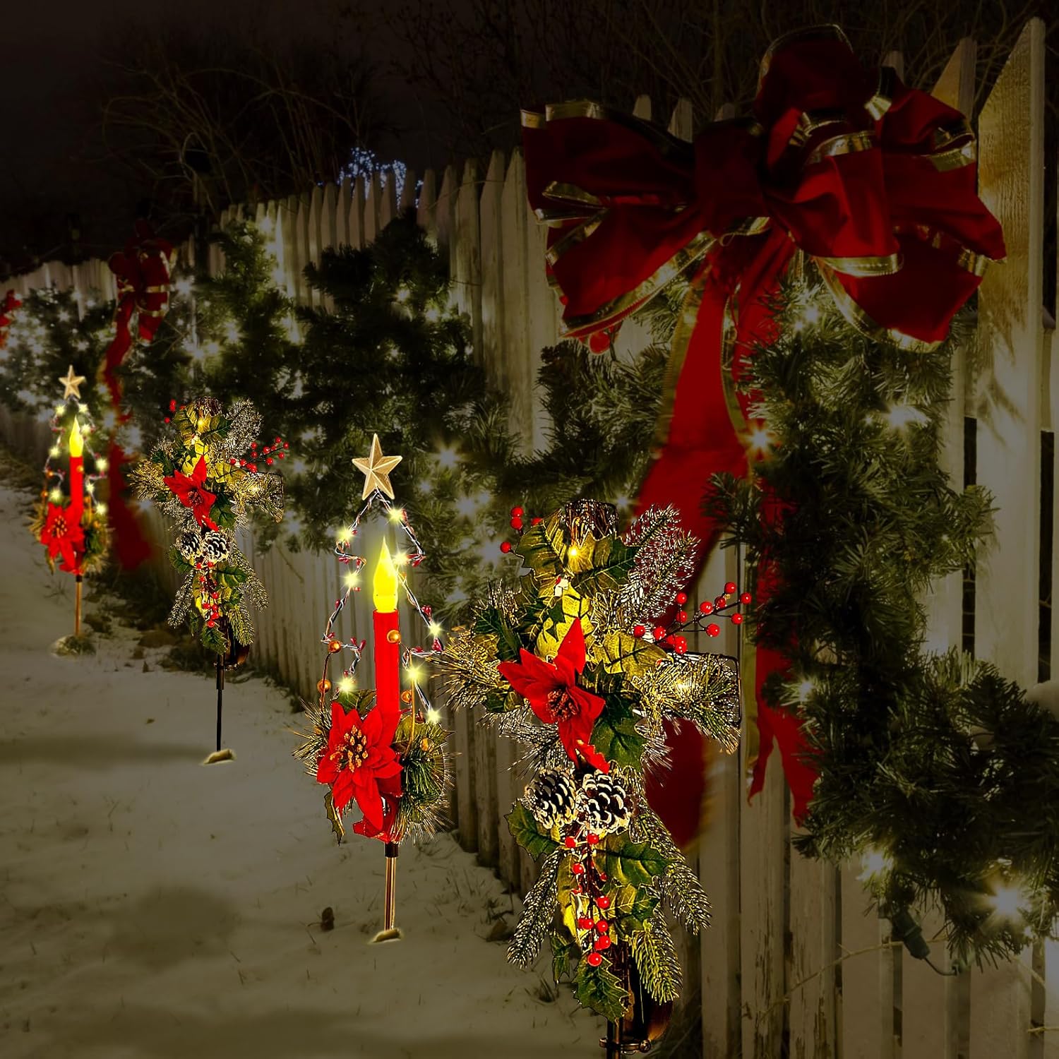 Patelai 4 Pcs Solar Christmas Decorations Outdoor LED Xmas Cross Stake Solar Xmas Waterproof Cemetery Decorations for Grave Garden Patio Grave Decor(Christmas Tree)