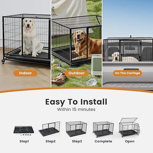 Miniatura 8 de Gardner Pet Jaula para perros resistente de 43 pulgadas con ruedas, jaula de metal plegable para perros pequeños y grandes, jaula indestructible
