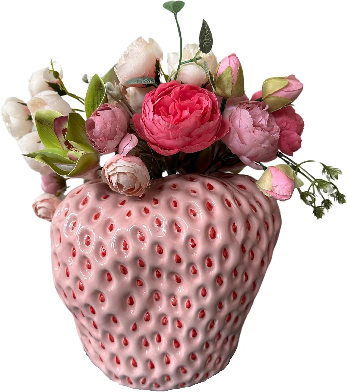 PeachiiPitt Pink Strawberry Vase - Unique Flower Vase for Aesthetic Decor, Strawberry Decorations for Kitchen, Bookshelf and Coffee Table Centerpiece