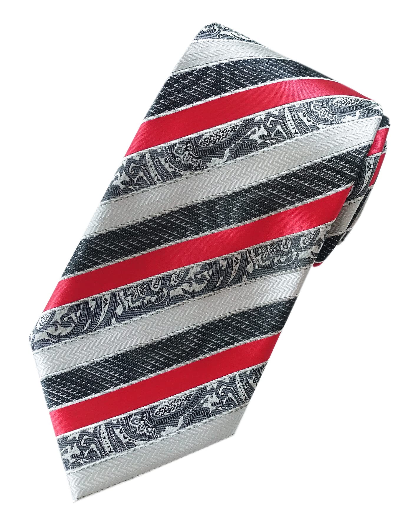 Extra Long Fashion Tie Classic Striped Men's Woven Jacquard Handmade Necktie (Red/Grey)-image-26