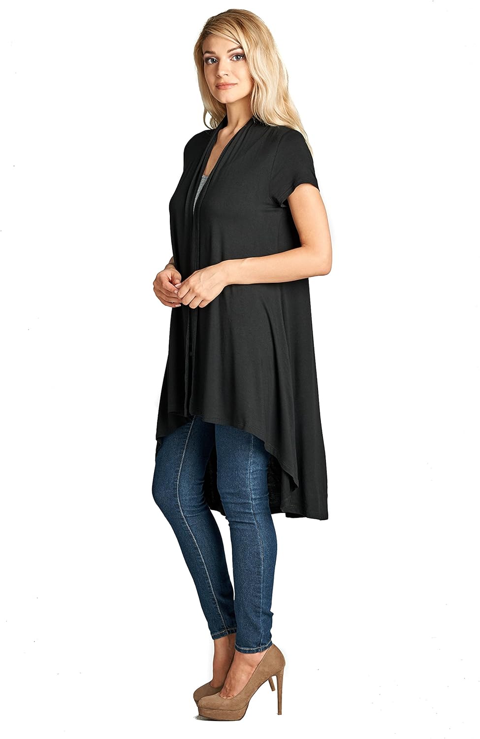 Women's Short Sleeve Ultra Soft Viscose Made from Bamboo Layering Long Duster Cardigan - Image 3