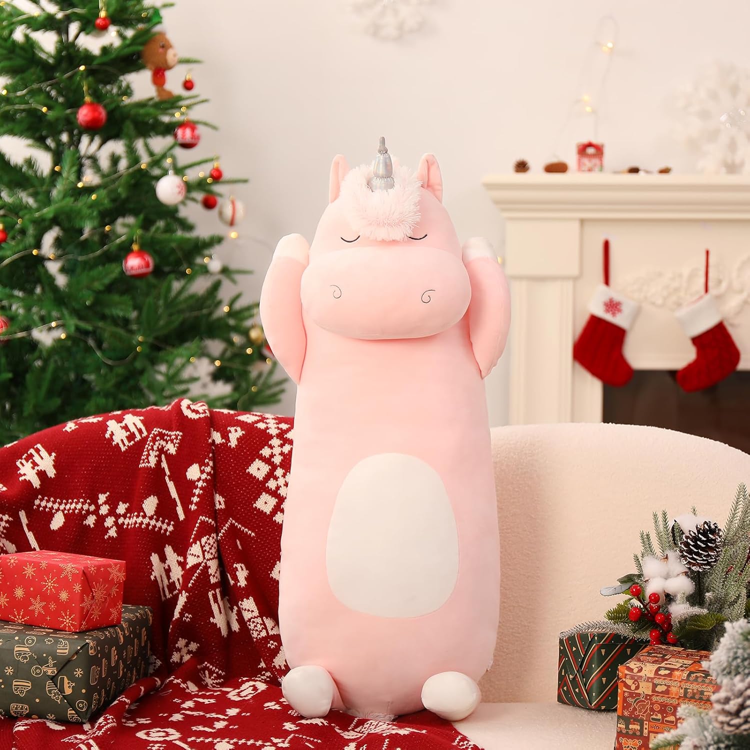 MorisMos 36.2" Unicorn Body Pillow Large Hugging Pillow Unicorn Stuffed Animal,Soft Plush Toy for Kids Girl, Animal Body Pillow, Pink