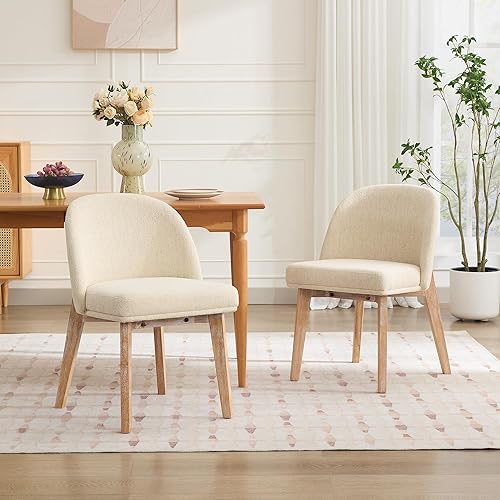 Juego de 2 sillas de comedor tapizadas, sillas de comedor modernas de mediados de siglo con marco de madera maciza desgastada, cojines gruesos y