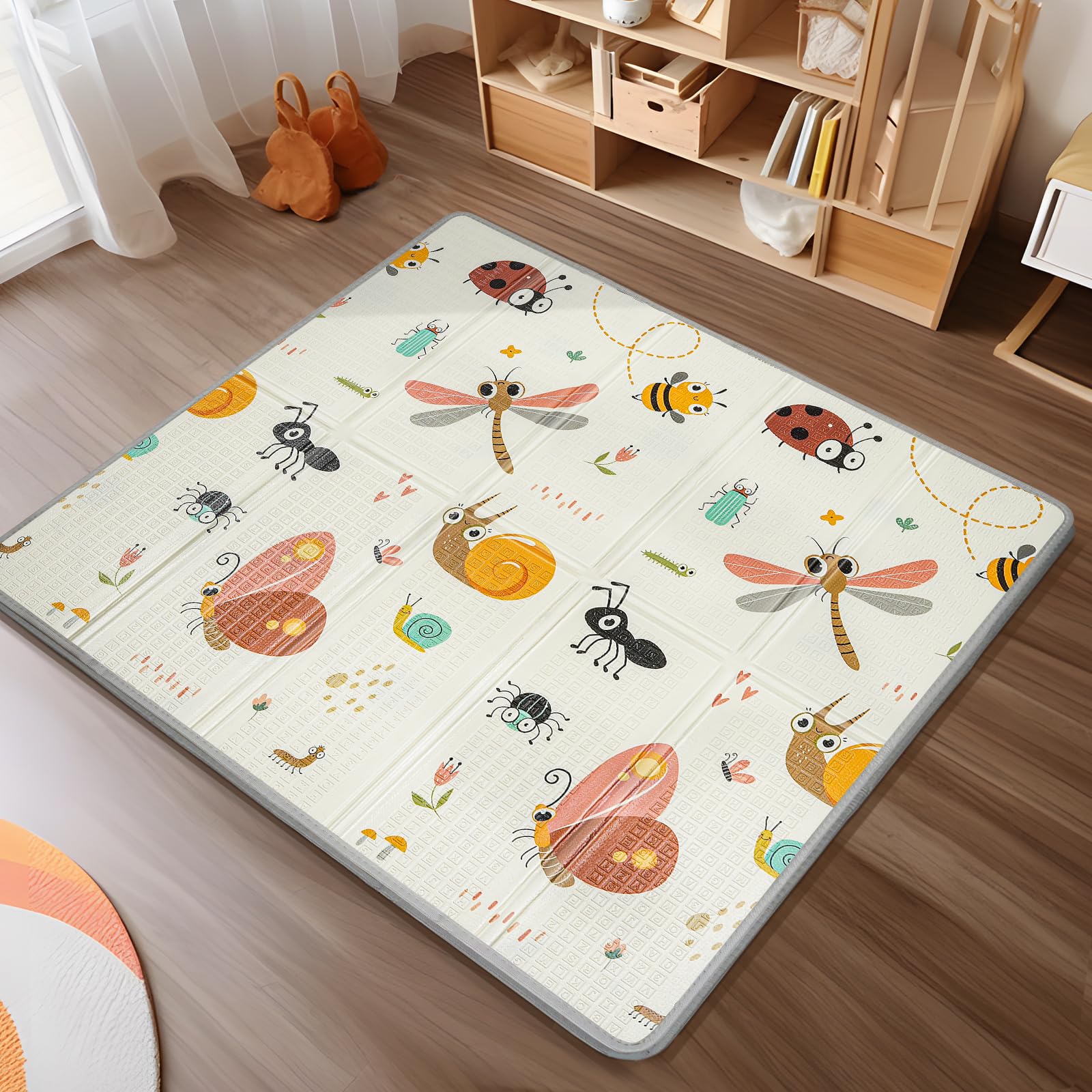 Tapete de juego plegable para bebés PIGLOG de 0,6 pulgadas de grosor, impermeable, para bebés y niños pequeños, tapete de espuma seguro para niños para jugar boca abajo, tapete de juego de 50 x 50, tapete de piso portátil reversible para bebés Dragonfly