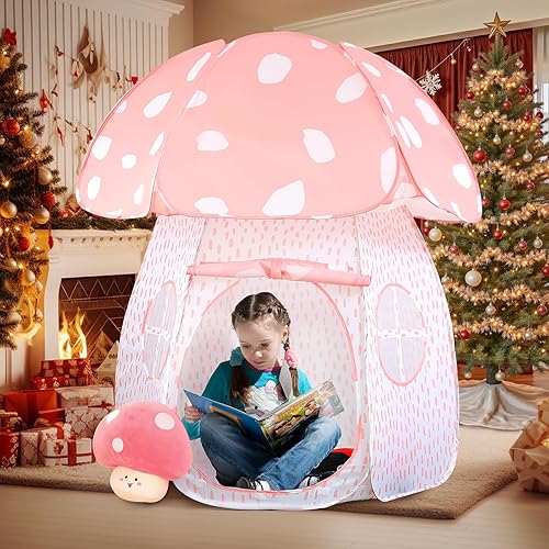 Vista 3 de Play Tent for Kids Pop UpTent Indoor Outdoor Boys and Girls Playhouse with Exquisite Design for Imaginative Mushroom Tent by CRAWLBO Rosa