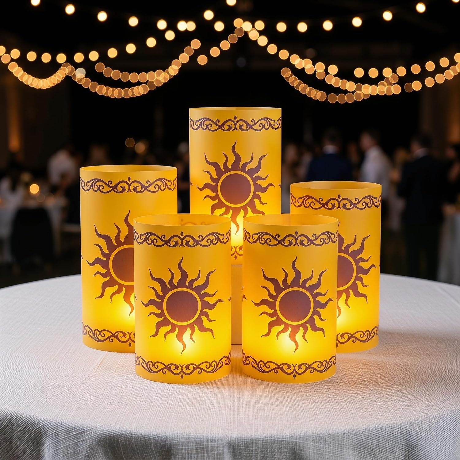 24 Pack Plastic Princess Sun Table Centerpieces 3.8*6 Inch Purple Princess Lantern with LED Candle for Weddings, Birthdays, Halloween, Christmas (Purple Sun Design)