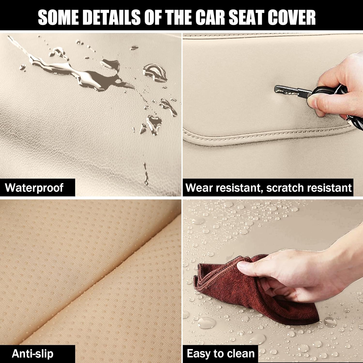 Seat Covers Fit for Chevrolet Malibu 2016-2025 Premium Leather Car Seat Covers, Waterproof Non-Slip and Airbag Compatible, Fashion Car Seat Protector (Beige,5 Seats)