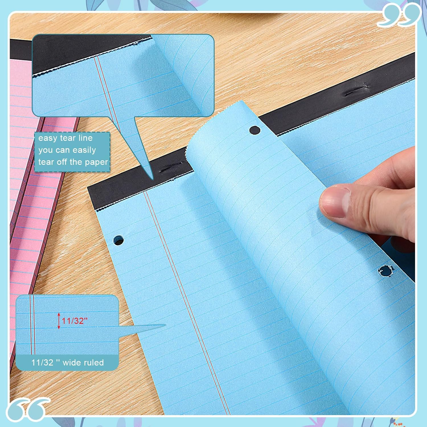 Fuutreo 12 Pcs 8.5'' x 11'' Colored Legal Pad 3 Hole Punched Writing Pads Wide Ruled 50 Sheets Per Notepad Micro Perforated Writing Pad Note Pads Office Supplies for School Office (Vivid Color) 4 81a6NAo5JyL. AC SL1500