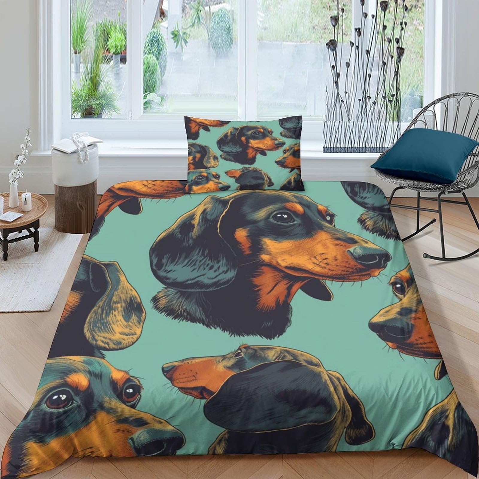 Sausage Dog Quilt Cover 3D Print Winter Soft Duvet Cover Bedding Comforter Cover Microfiber with Zipper Closure Apply to Kids Youth 3 Piece Set Room Decor Soft And Comfortable Single（135x200cm）