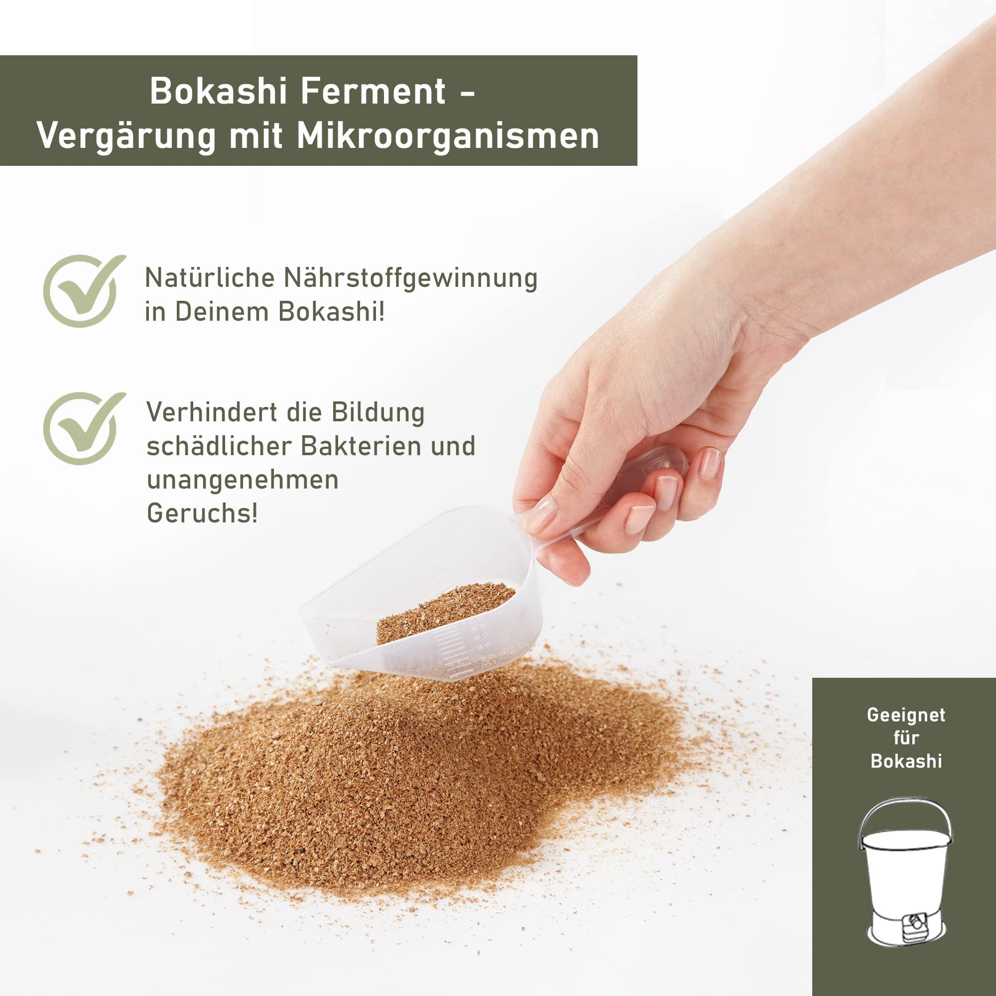 NATIV Bokashi Ferment | Fermentationshilfe für den Einsatz im Bokashi Eimer | Bokashi Kleie für Herstellung von Bokashi Kompost | 1 KG Beutel biologischer Kompoststarter (5er Set)