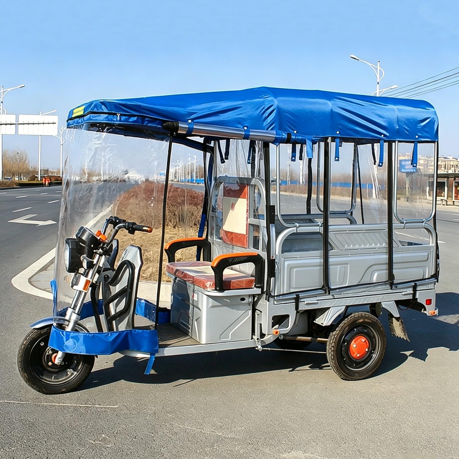 Cmycyddply One Color Electric Cargo Tricycle Canopy - Heavy Duty Waterproof Oxford Cloth Awning With Reflective Stripes, All-Season Outdoor Storage For Trikes(120X90cm/47.2X35.4")