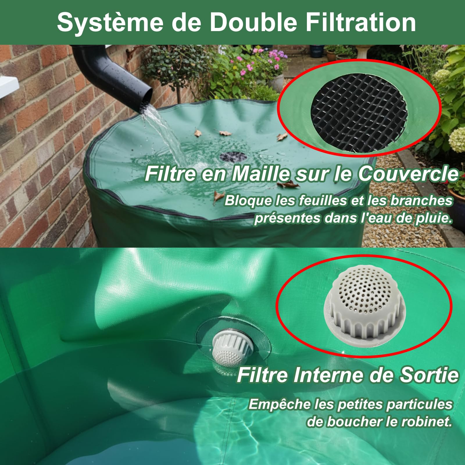 BeGrit Barril de Lluvia Plegable 380L Cisterna Agua Sistema Recogida Agua | Barril Portátil con Válvula Drenaje PVC 1000D Tanque de Lluvia con Doble filtración y Anclaje al Suelo para Riego de Jardín