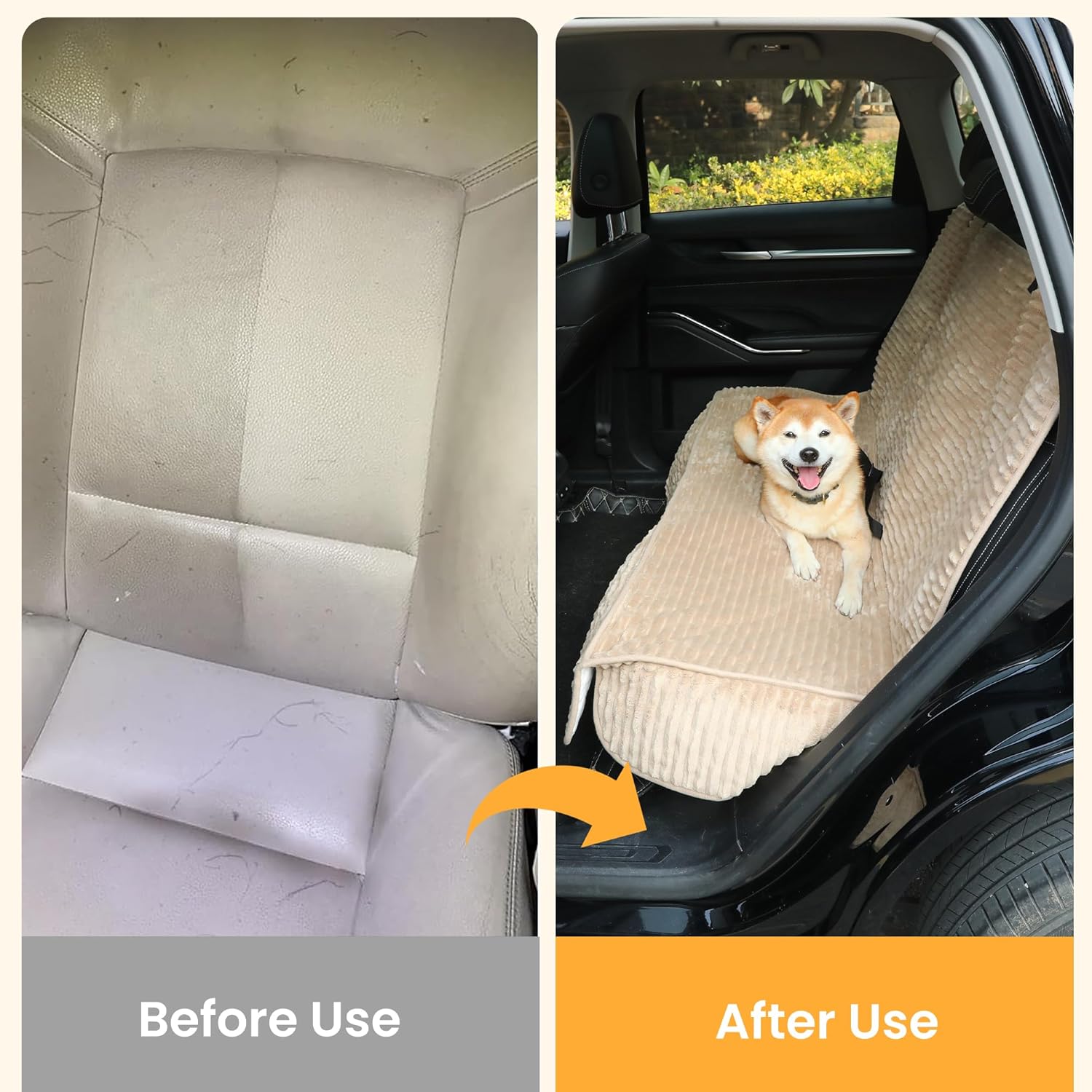 Dog Car Seat Cover for Front or Back Seat, Soft Flannel Pet Car Seat Protector with Waterproof Layer, Non-Slip Washable Dog Car Bed Mat for Travel (LightCoffee Back)