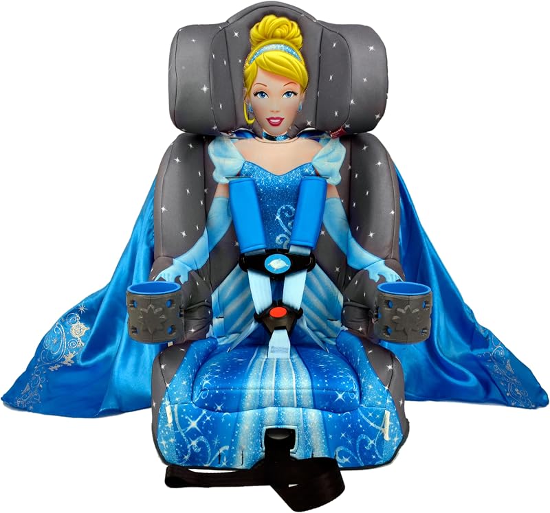 KidsEmbrace 2-in-1 Car Seat | Forward-Facing Harness (26.5–65 lbs) & Booster Mode (40–100 lbs) | Latch | Premium Fit with Multi-Position Headrest, Harness & Recline - Disney Cinderella (Blue)