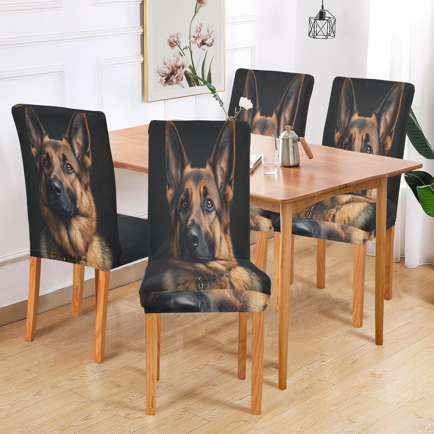 ALAZA Chair Covers for Dining Room, German Shepherd Dog Portrait Stretch Chair Cover Sets Chair Protector Removable Washable for Ktichen Restaurant Hotel