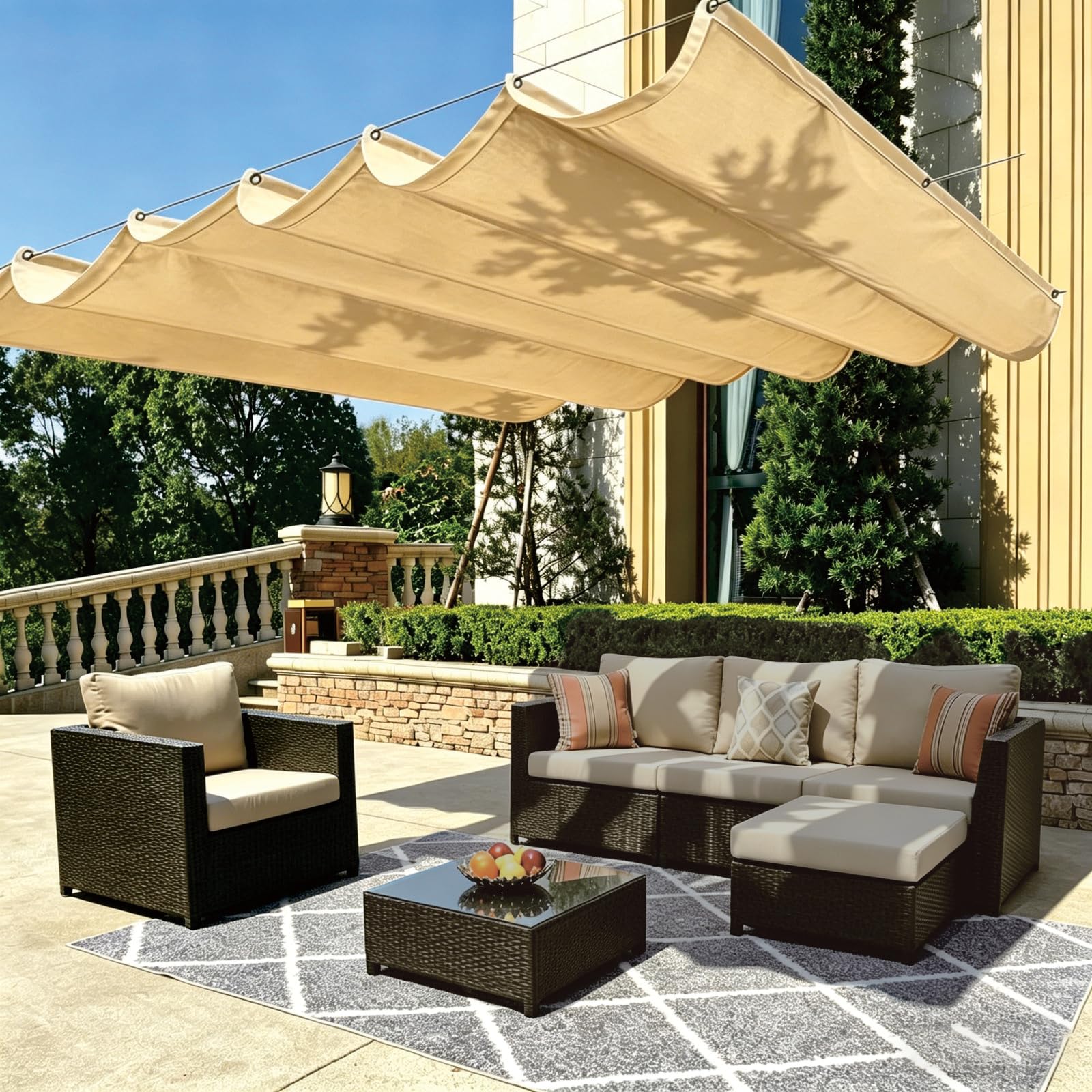 Filet d'ombrage jaune sable 180x400 cm idéal pour sublimer vos déjeuners de jardin