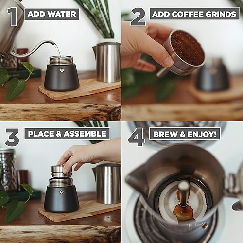Vista 15 de GROSCHE Milano Moka - Olla cafetera de expreso para estufa, Cafetera Greca, Cafetera y máquina de expreso percoladora para estufa Acero