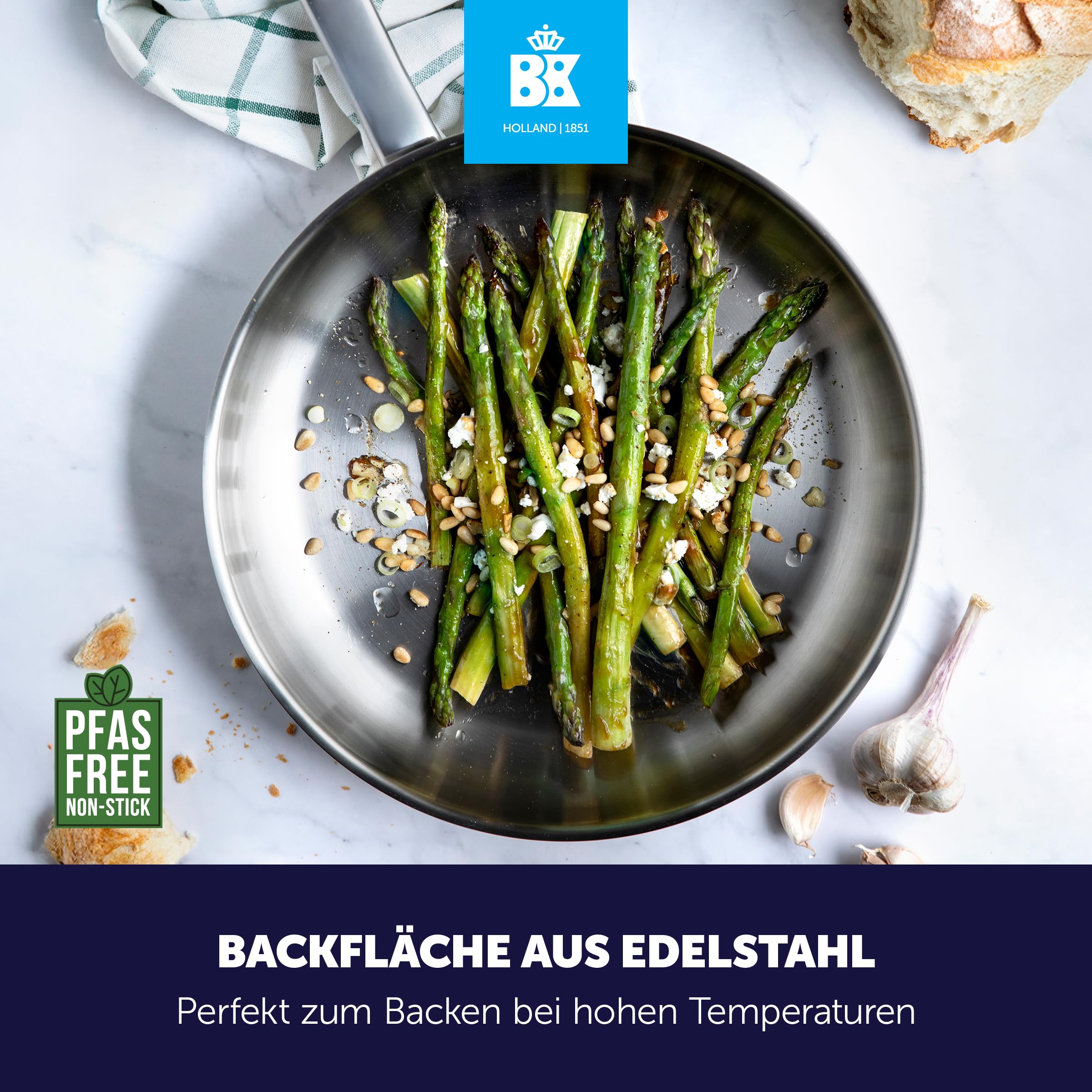 BK Bright Stay Cool patelnia 30 cm, profesjonalne gotowanie, stal nierdzewna 18/10, do kuchenek indukcyjnych, nadaje się do piekarnika do 230°C, nadaje się do mycia w zmywarce, srebrna