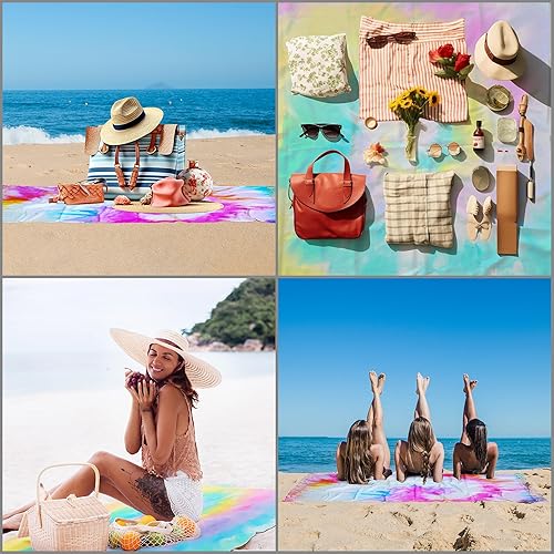 Miniatura 7 de Dielianyi 2 toallas de playa turcas para teñido anudado, toallas de playa blancas de gran tamaño para fiestas de teñido anudado, 71 x 39 pulgadas,