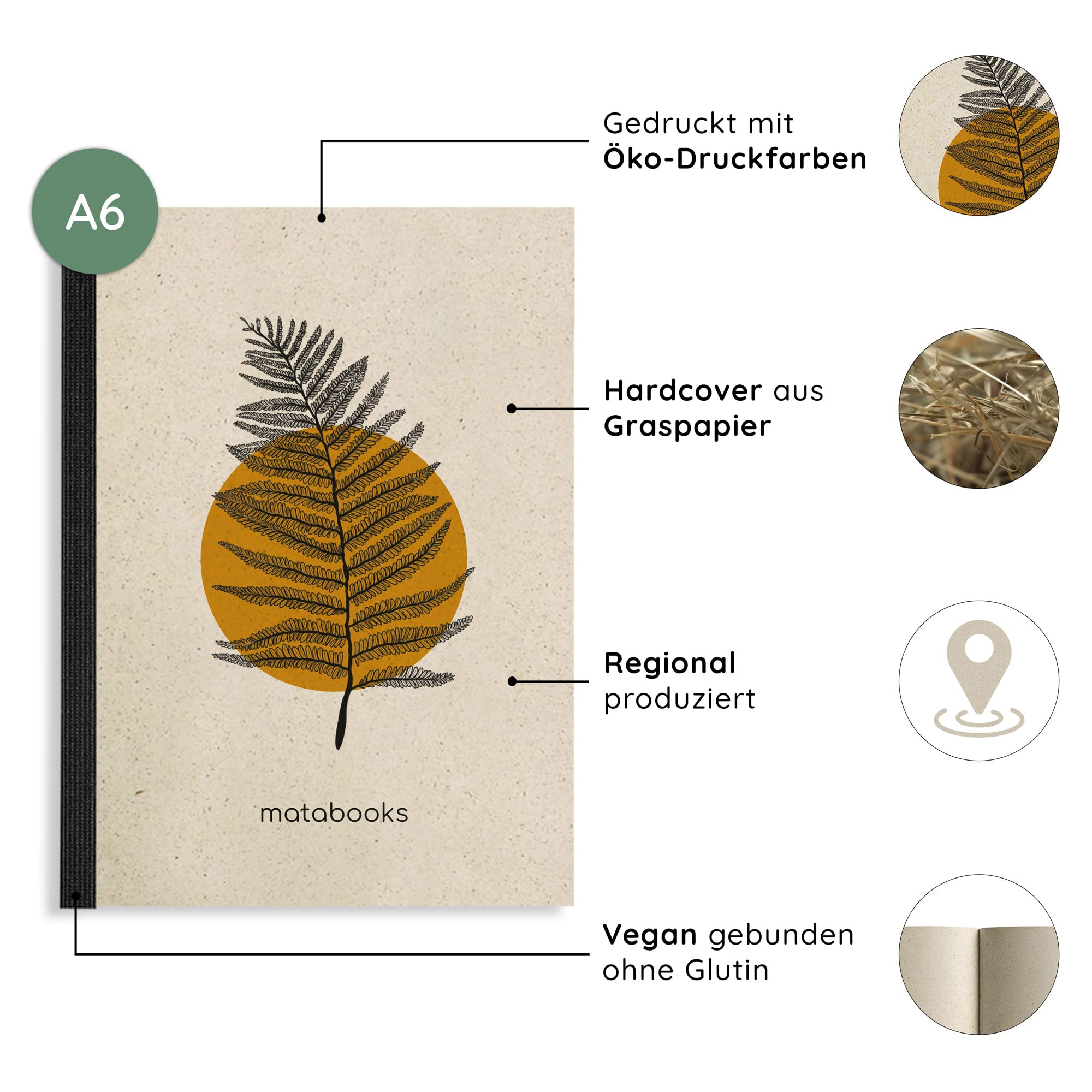 Matabooks Notizbuch A6 Aus Graspapier - Nachhaltig & Vegan, Made In Germany