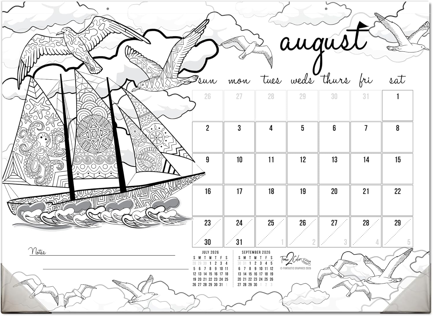 Time2Color 2026 Office Edition Desk Blotter/Wall Coloring Calendar (22" x 16"): Seasons Theme