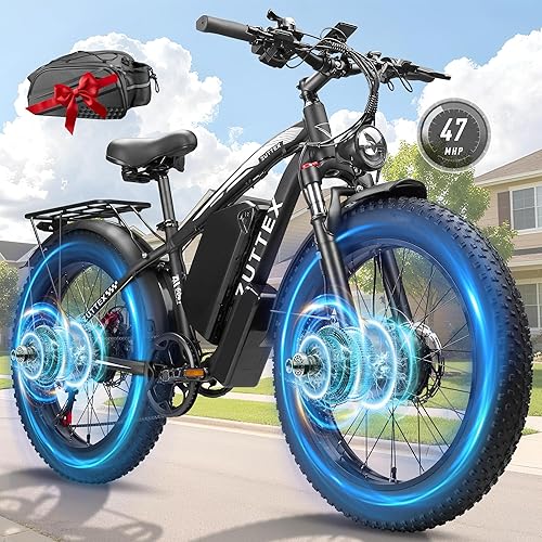 Peak 6000W 52V Dual Motor Ebike 40-47MPH 24 Inch Electric Bike for Adults 34AH Battery 100 Miles Range with Hydraulic Disc Brake Rear Bag Fat Tire Electric Bicycles for All Terrain