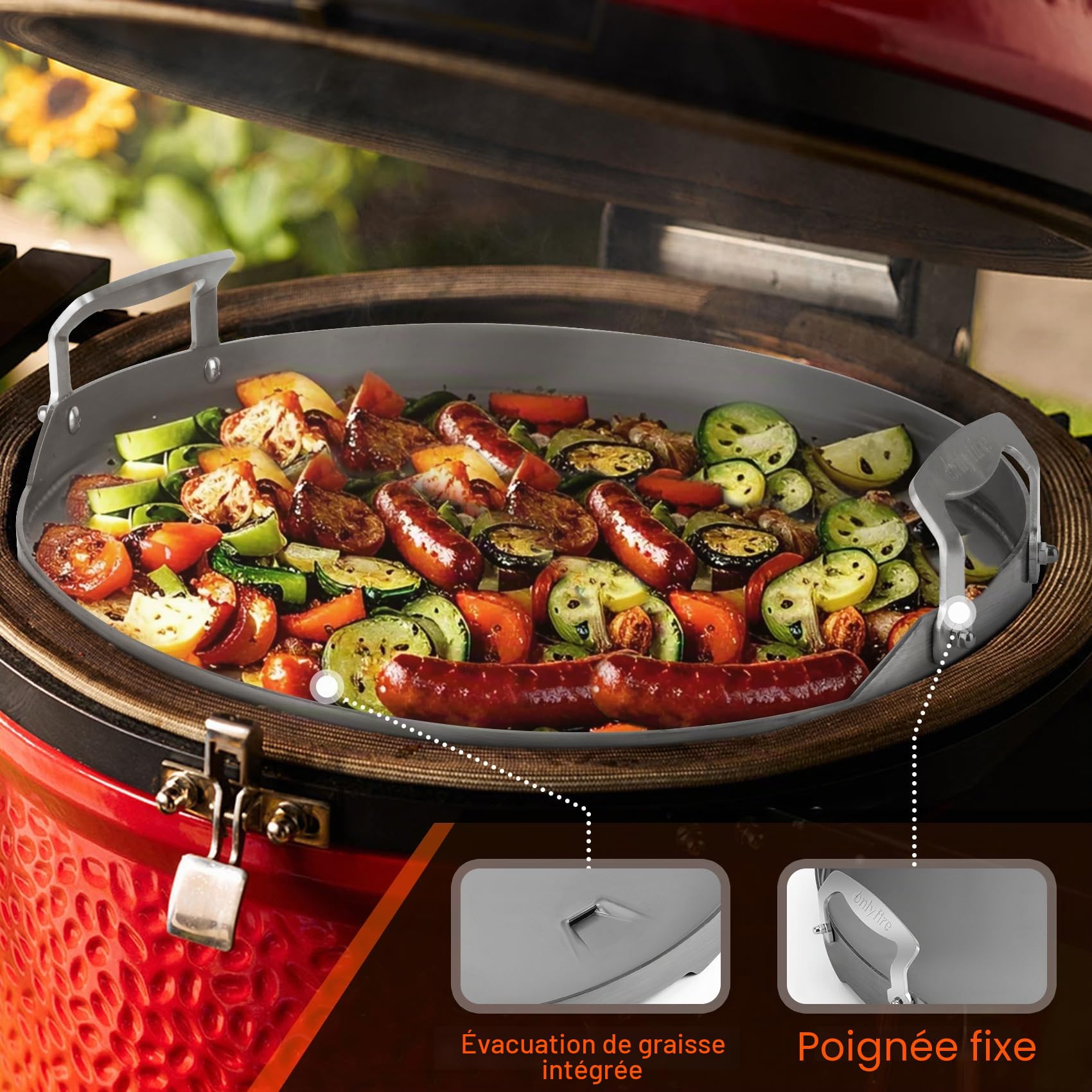 Onlyfire Ø 47 cm Plaque Plancha pour Big Green Egg et Kamado Joe, Plaque de Cuisson avec Poignée