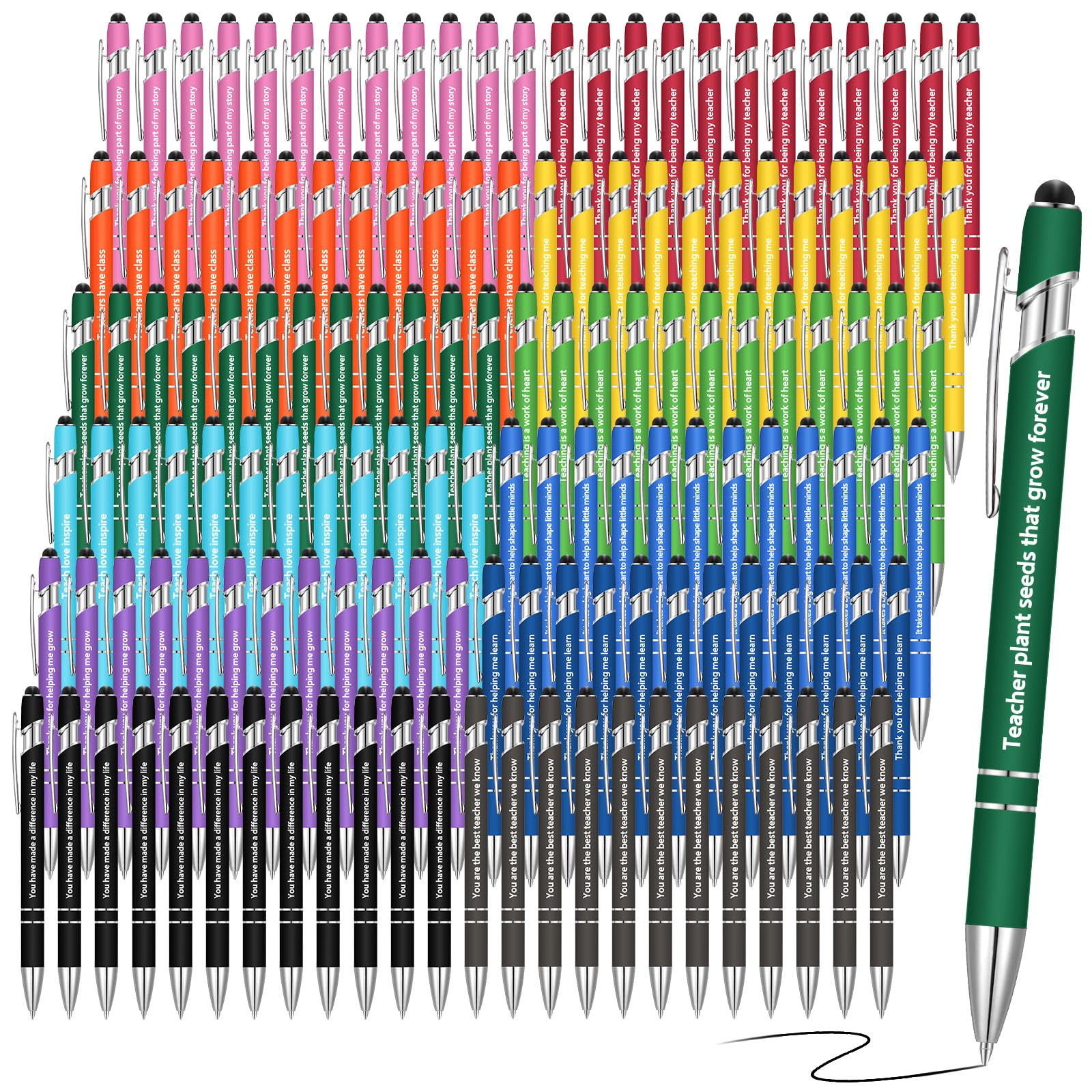 Photo 1 of Seajan 144 Pcs Teacher Appreciation Gifts Bulk Teacher Theme Ballpoint Pens Bulk christmas Teacher Inspirational Quote Greeting Ballpoint Pens Set for Women Writing Stationery School Office Supplies