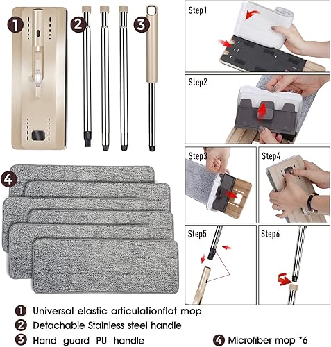 Miniatura 3 de Almcmy Juego de fregona y cubeta para piso fregona y cubeta para apretar manos libres con 6 almohadillas de microfibra lavables y reutilizables uso