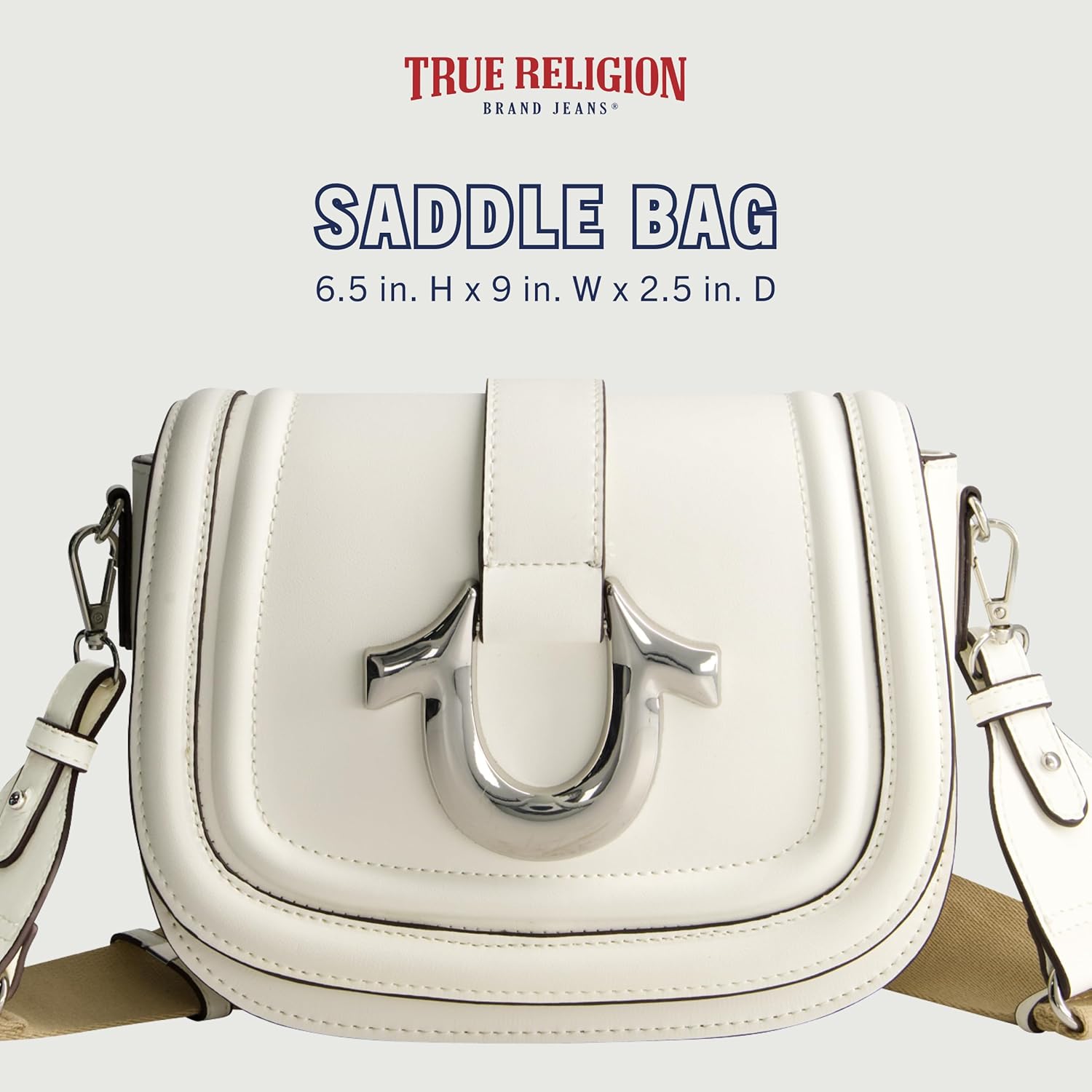True Religion Shoulder Bag, Women's Faux Leather Crossbody Purse with Adjustable Shoulder Strap, White, One Size