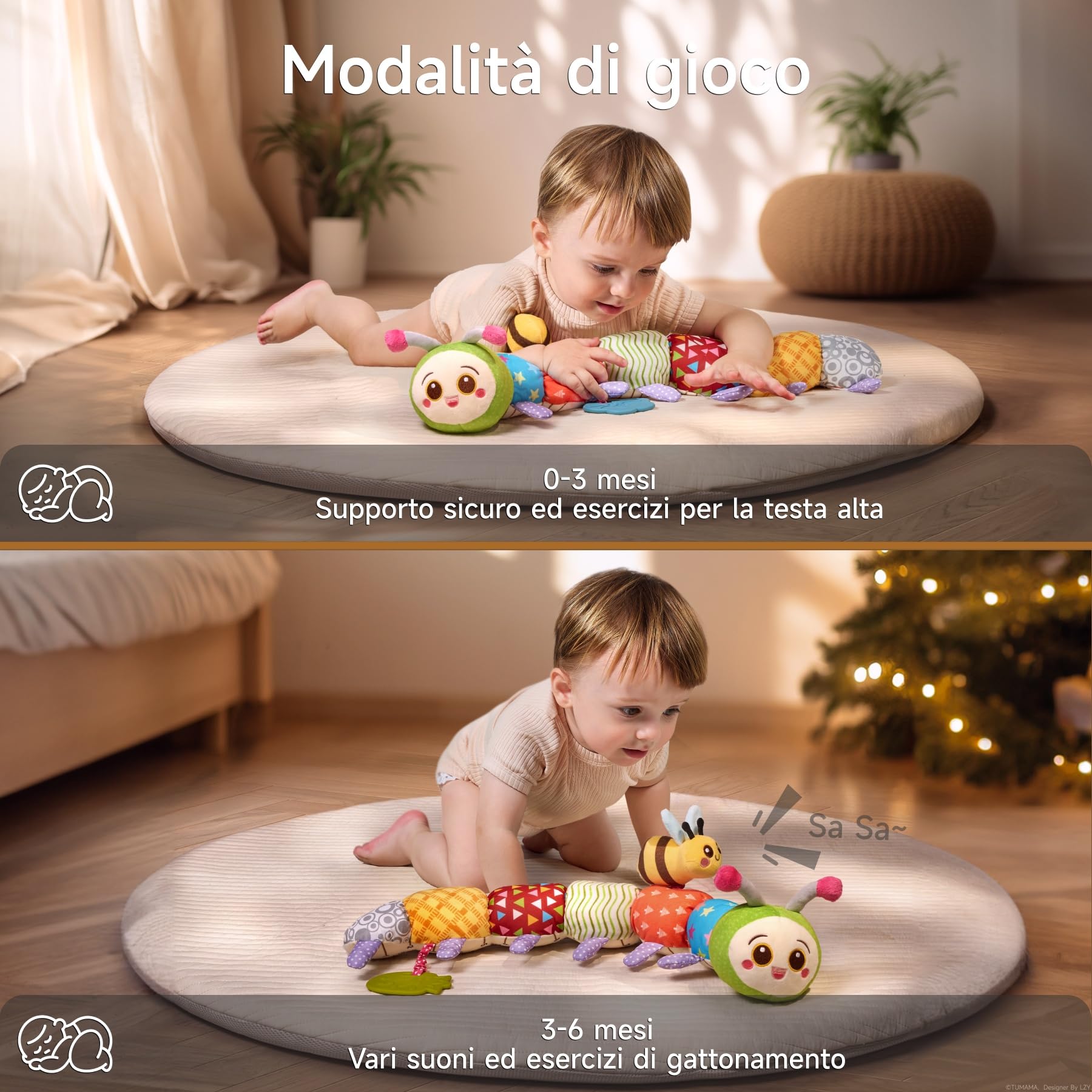 TUMAMA KIDS Giochi 0-9 Mesi, Peluche Tummy Time, Regali Montessori Sensoriali per Neonati Femmina e Maschio