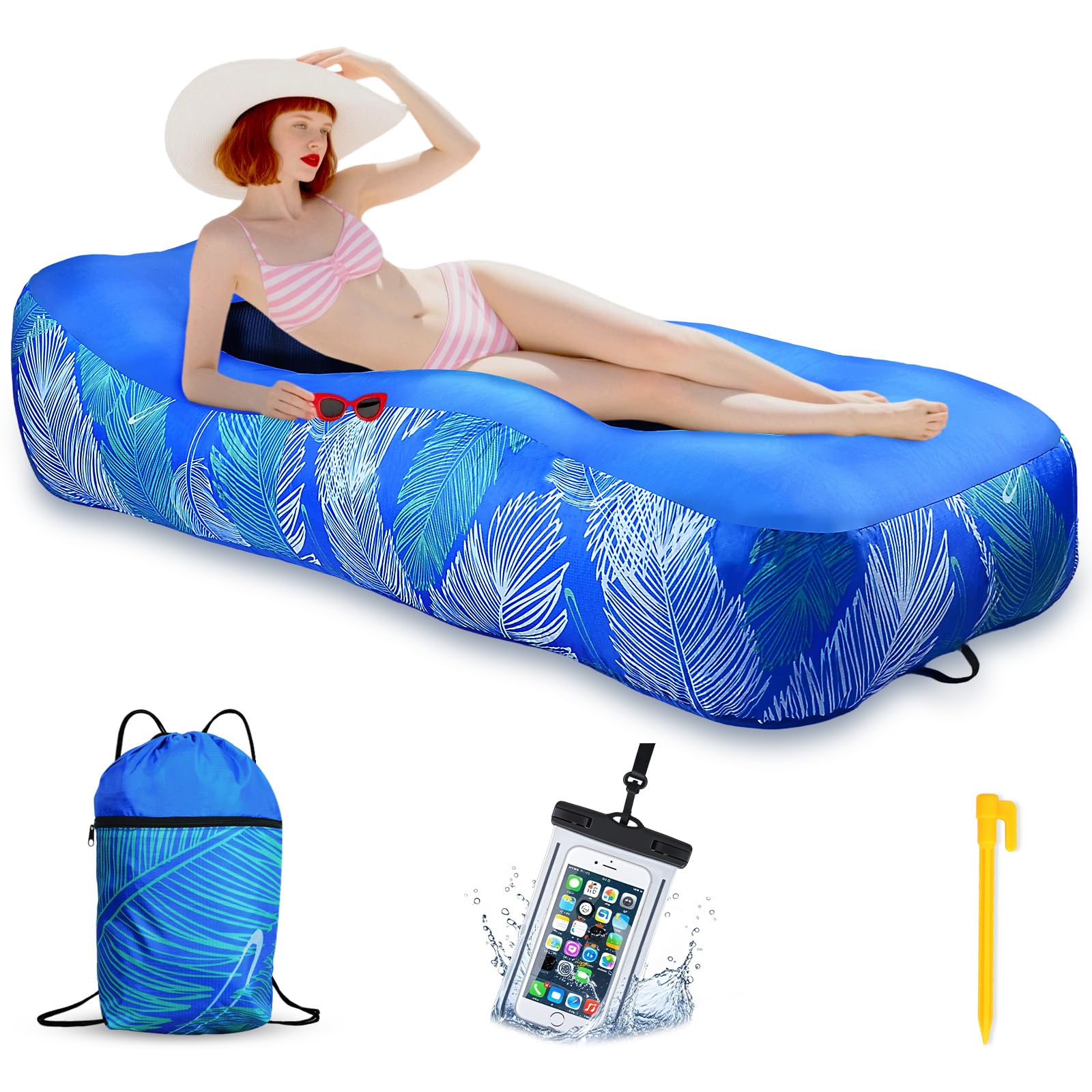 Divano Gonfiabile - Sdraio Air con Borsa Portatile Custodia Impermeabile Smartphone - 195 x 70 cm Divano Gonfiabile Materasso Lettino Campeggio Sedia da Esterno per Viaggi, Spiaggia, Mare, Piscina