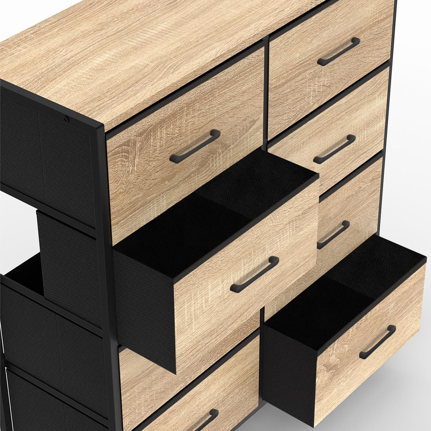 IDMarket - Cómoda 8 cajones de tela Utah 80 cm, mueble de almacenamiento, diseño industrial