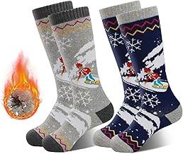 HYCLES Kids Ski Socks, Long Keen High Thermal Winter Socks for Boys, 2 Pairs Colorful Warm Ski Socks for Children, Soft Breathable Winter Outdoor Ski Socks for Skiing Skating Snowboarding
