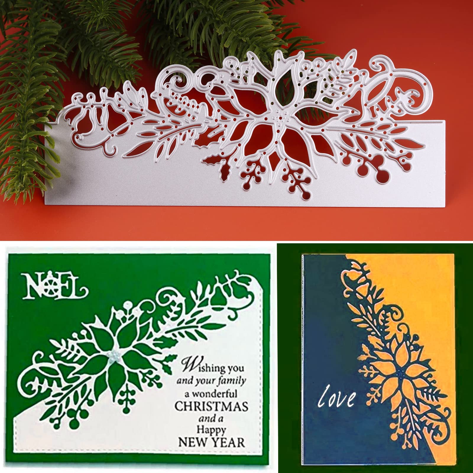Fustelle Natalizie BETESSIN - Set 4 Cutting Dies Buon Natale, Buone Feste, Grazie E HO HO - Foto 3