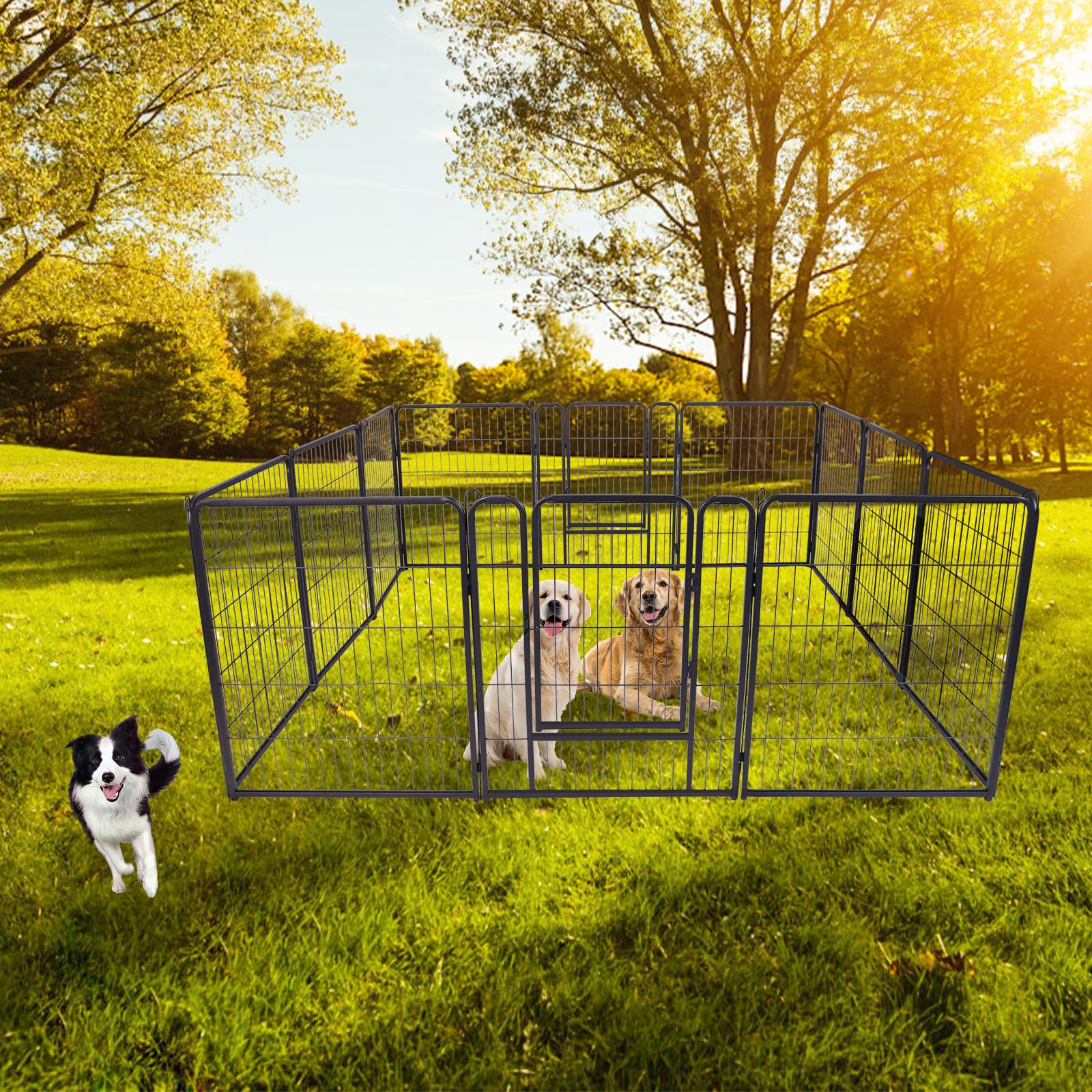 Aufun 12-TLG recinto per cuccioli richiudibile per animali liberi alto 80 cm, chiusura automatica, recinto per cuccioli con porta per cani, conigli, piccoli animali, gatto
