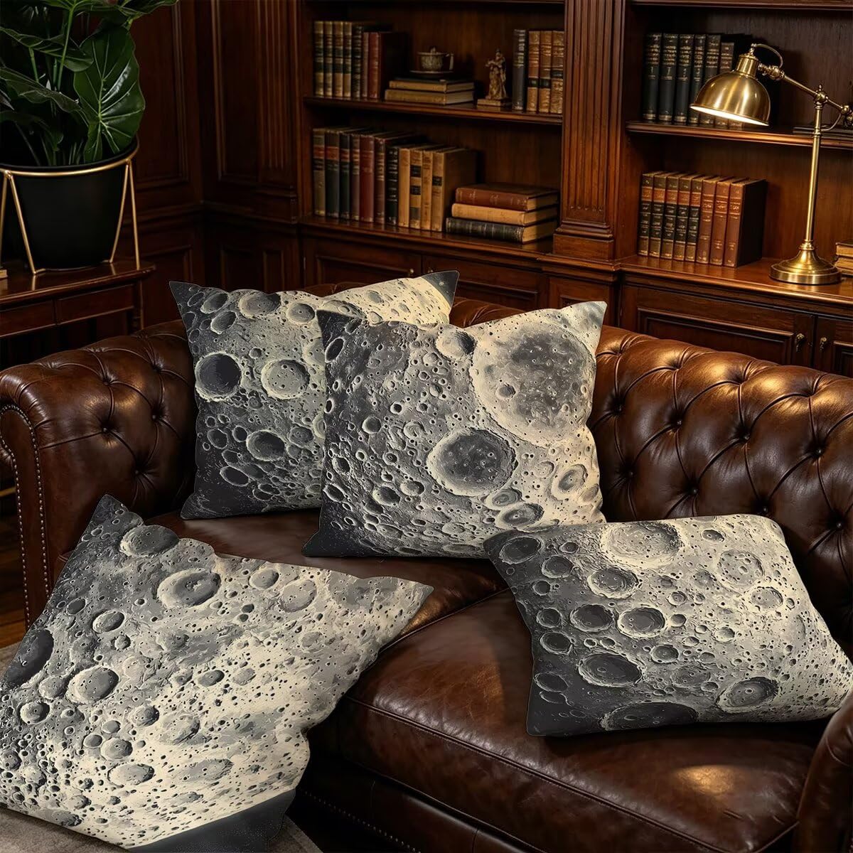 Federe Cuscini Divano 55x55 cm, Grigio Cuscini per Divano, Velluto Federe Cuscino Letto Impermeabili Set da 4, Copricuscini Luna Motivo con Cerniera Invisibile Design per Sofá, Regalo Donna G-49