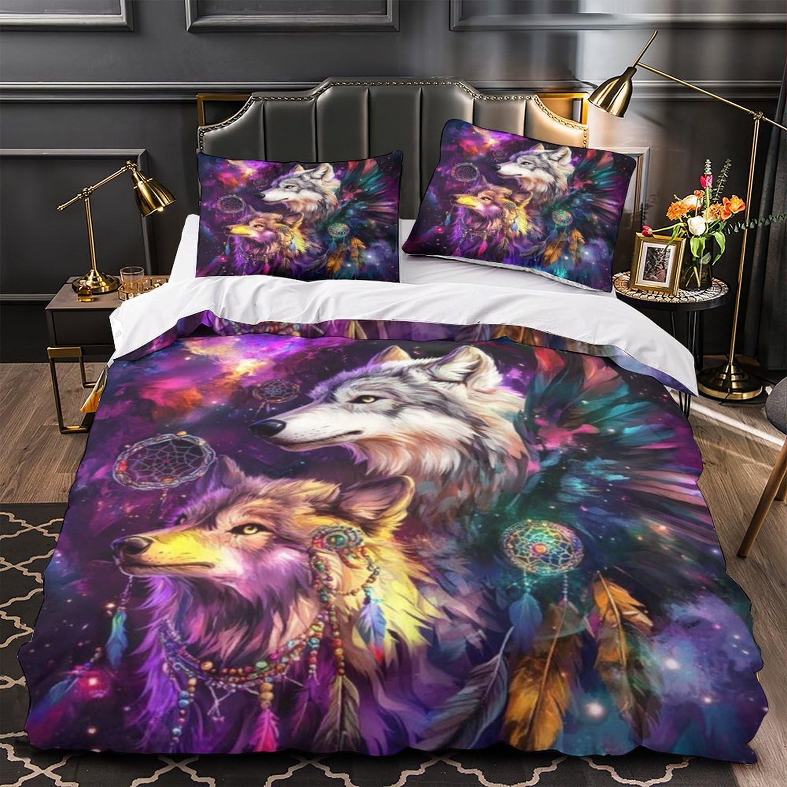 Housse de couette douce et légère loup 3D avec ses deux taies d'oreiller