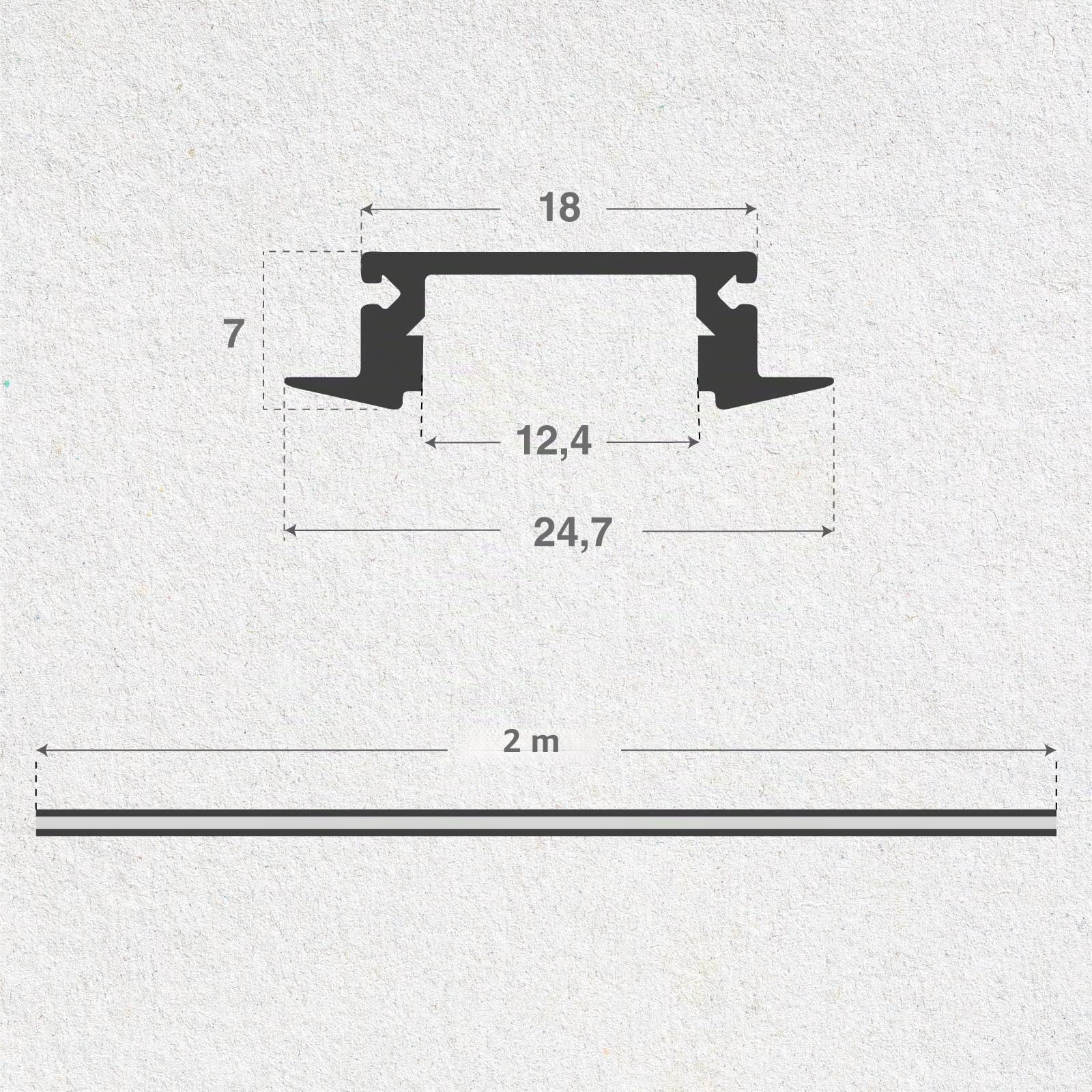 10x Profili da 2 metri (20mt) in Alluminio grigio per Strisce LED Schermatura Opaca - ingombro max striscia led 12.4mm - 24.7 x 7